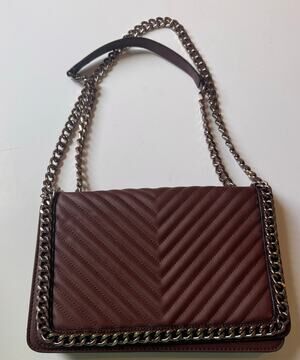 Aldo Greenwald Bordo Medium Quilted Chevron Crossbody/Shoulder Bag Brown
